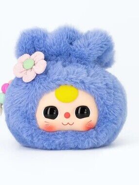 Baby Three Blue Plush Good Luck Storage Bag Purse